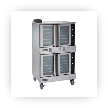 Patriot double deck glass door oven on caster wheels.