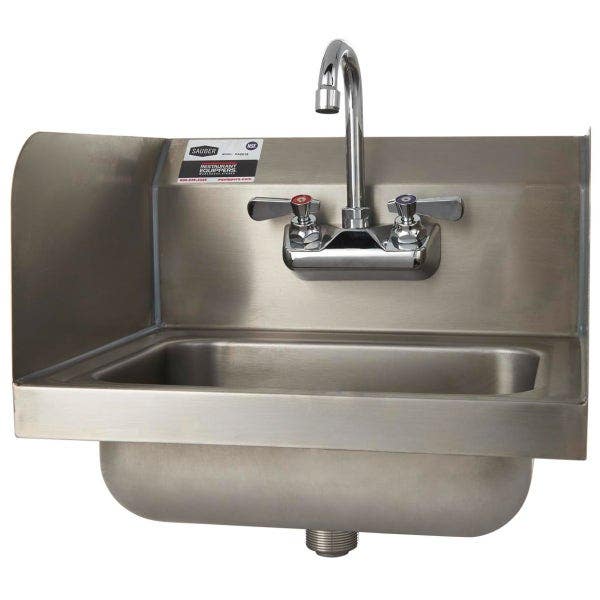 Sauber Stainless Steel Wall Mount Hand Sink with Faucet and Splash Guards 17"W
