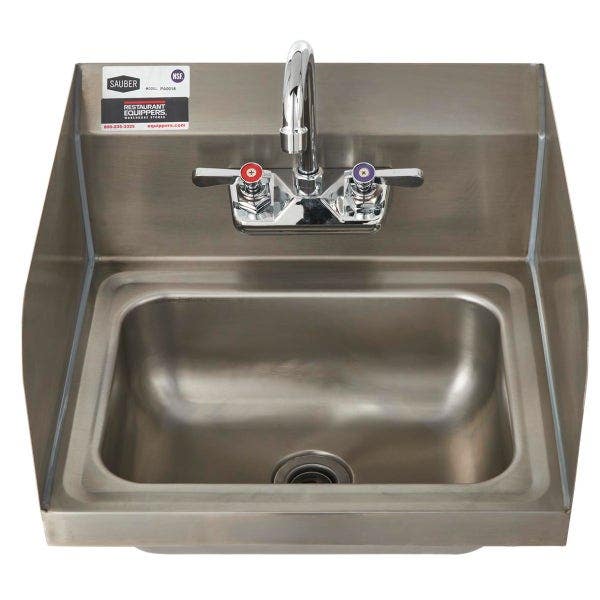 Sauber Stainless Steel Wall Mount Hand Sink with Faucet and Splash Guards 17"W