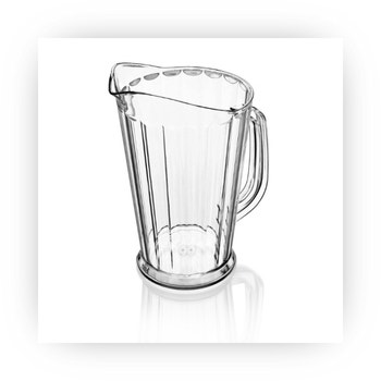 Clear plastic beverage pitcher with handle and spout