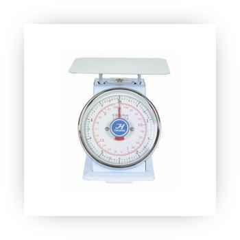Dial kitchen scale with flat top platform and analog display