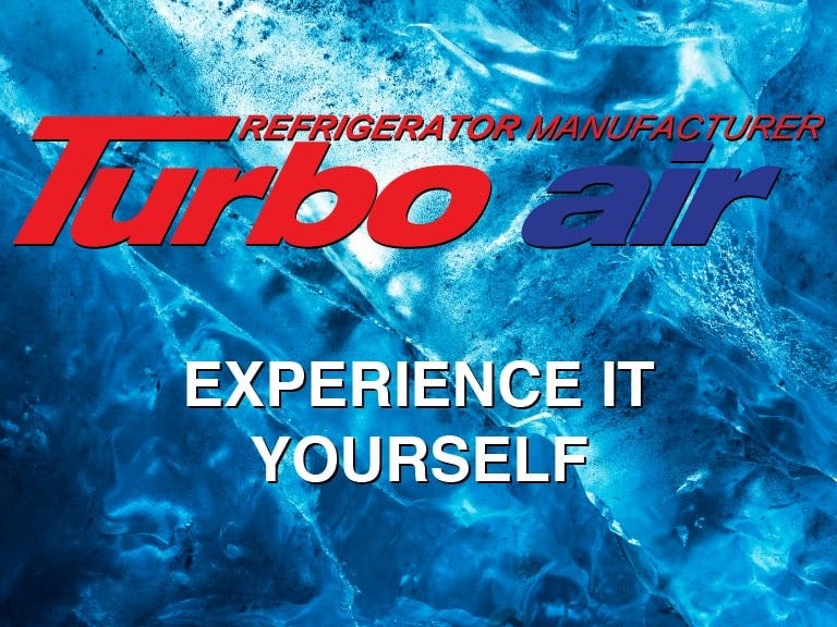 Turbo Air text on a ice cube background